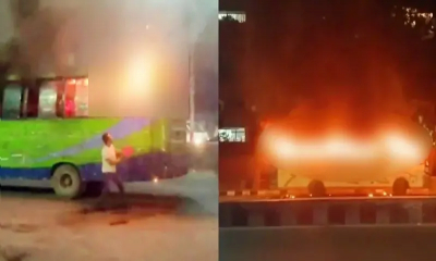 সন্ধ্যায় রাজধানীর শ্যামলী ও নতুনবাজারে দুই বাসে আগুন